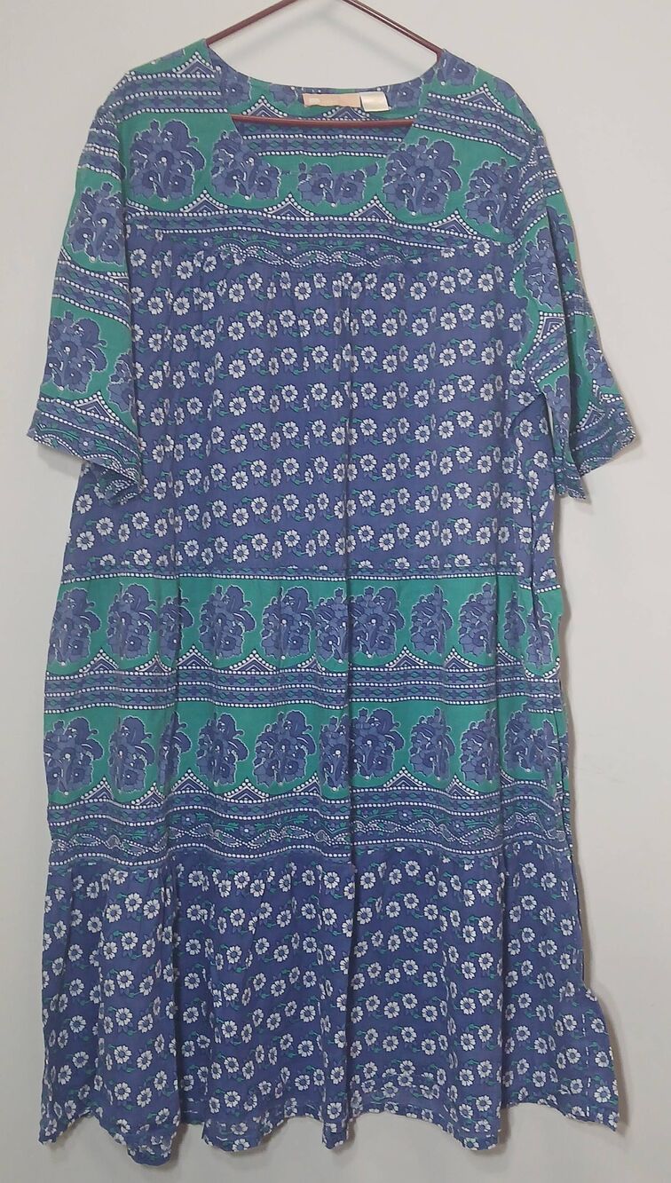 La cera womens 3xl house dress lounge 100% cotton blue floral has pockets